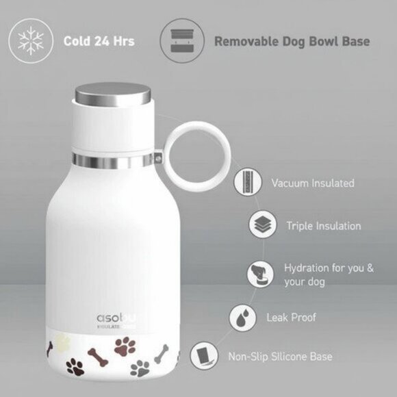 Pet Bowl Attached to Stainless Steel Insulated Travel Water Bottle 33 Ounceblack - Picture 3 of 4